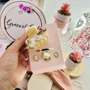 Kitsch Cream and Pink Earring Set